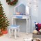 Costway Kids Vanity Table & Stool Set with Cute Polka Dot Print Tri-folding Mirror Drawer Pink&White/Light Pink&White/Pink&Black/Blue/Pink